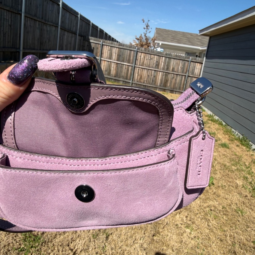 Coach Womens Suede Shoulder Bag Purple Lavender Buckle Y2K McBling Aesthetic - Picture 8 of 8